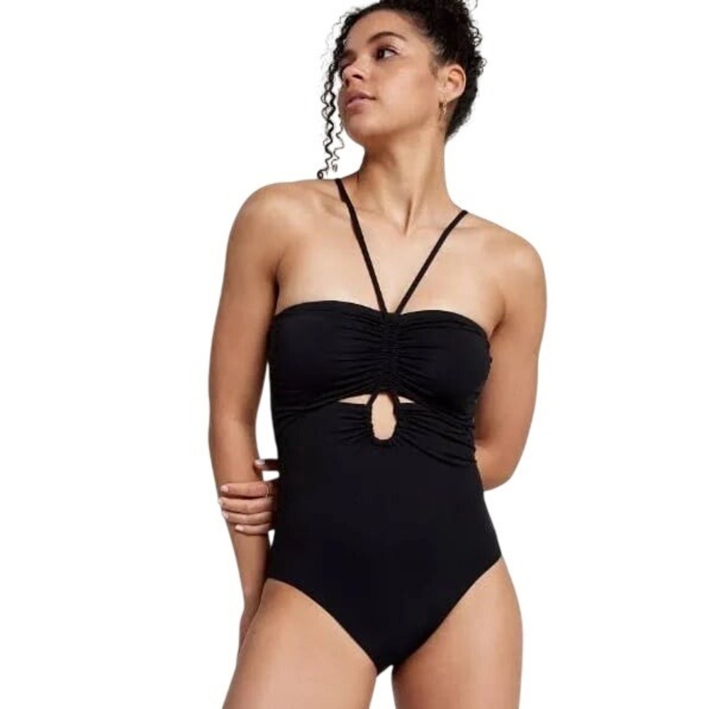 Calia‎ Shirred Cutout One Piece Swimsuit Black Size 12